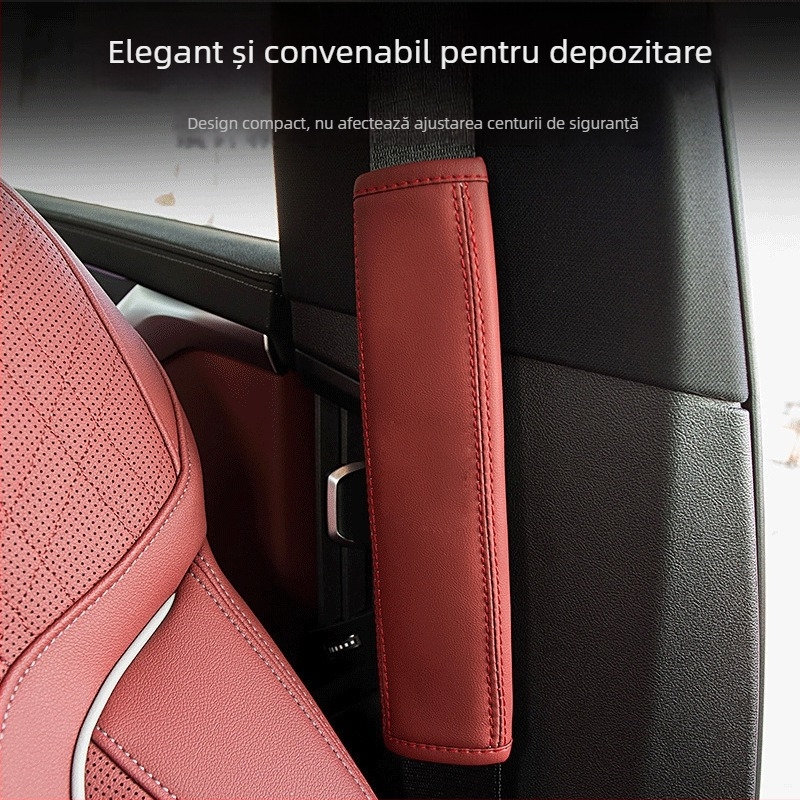 Pernă pentru umărul curelei de siguranță auto din piele – protecție moale, antiuzură, imprimare logo disponibilă, greutate 80 g
