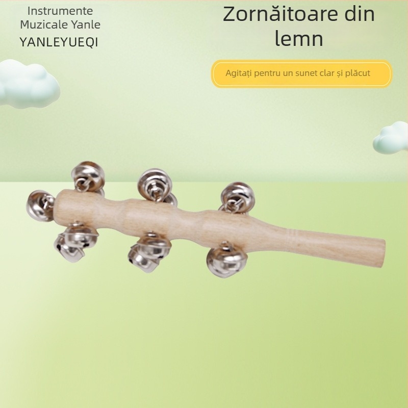 Clopot de mână din lemn cu 13 clopoței pentru învățarea Orff – instrument muzical pentru copii, grădiniță