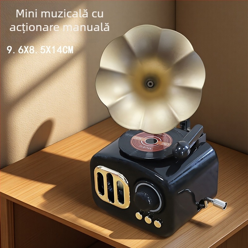 Cutie muzicală gramofon mini manual pentru sufragerie – ornament nostalgic (Brand Enmei; Material Plastic; Stil Clasic; Confecționare Turnare prin injecție)