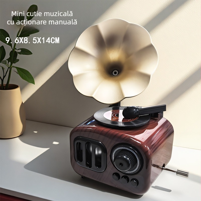 Cutie muzicală gramofon mini manual pentru sufragerie – ornament nostalgic (Brand Enmei; Material Plastic; Stil Clasic; Confecționare Turnare prin injecție)