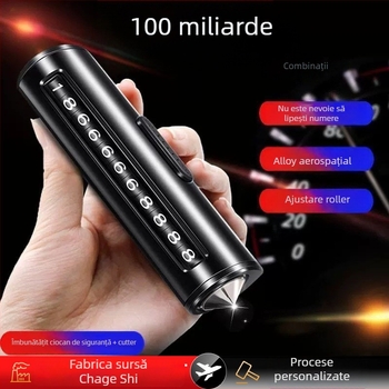 Placă metalică temporară pentru parcare, cu funcție 3 în 1: ciocan pentru spargerea geamurilor și tăietor pentru siguranță, plăcuță cu număr de telefon