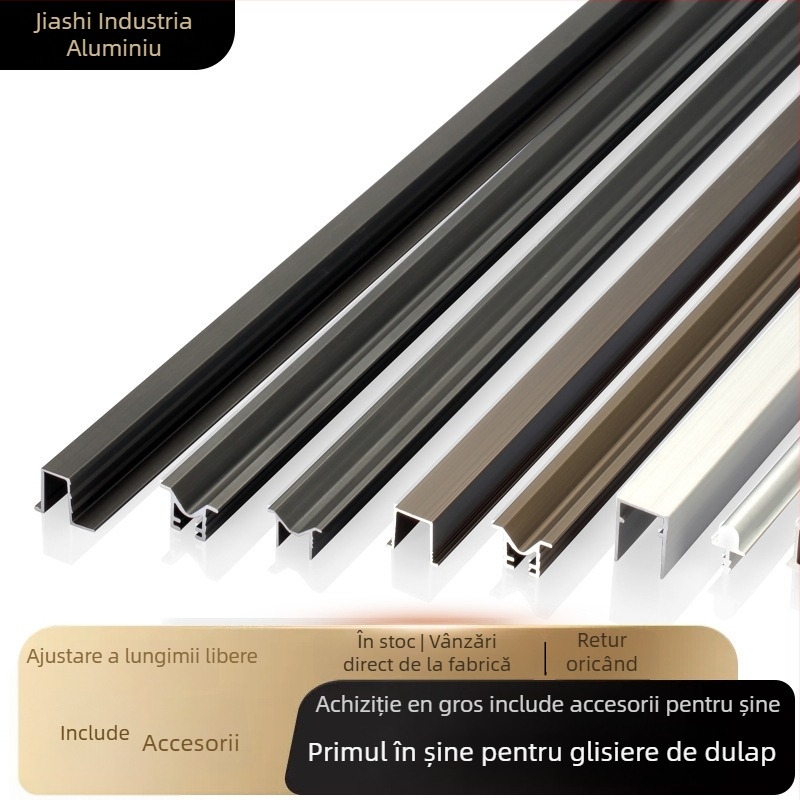 Șină pentru ușă glisantă din aliaj de aluminiu, cu ghidaje superioare și inferioare (Model B77), pentru garderobă — stil modern minimalist