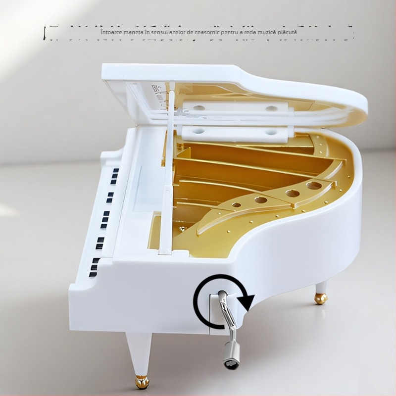 Enmei cutie muzicală cu pian, din plastic, acționare manuală rotativă, ornament pentru copii — cadou de ziua de naștere, stil simplu modern