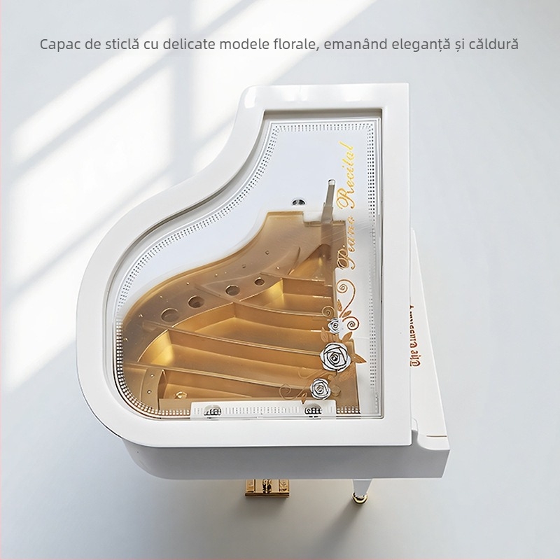 Enmei cutie muzicală cu pian, din plastic, acționare manuală rotativă, ornament pentru copii — cadou de ziua de naștere, stil simplu modern