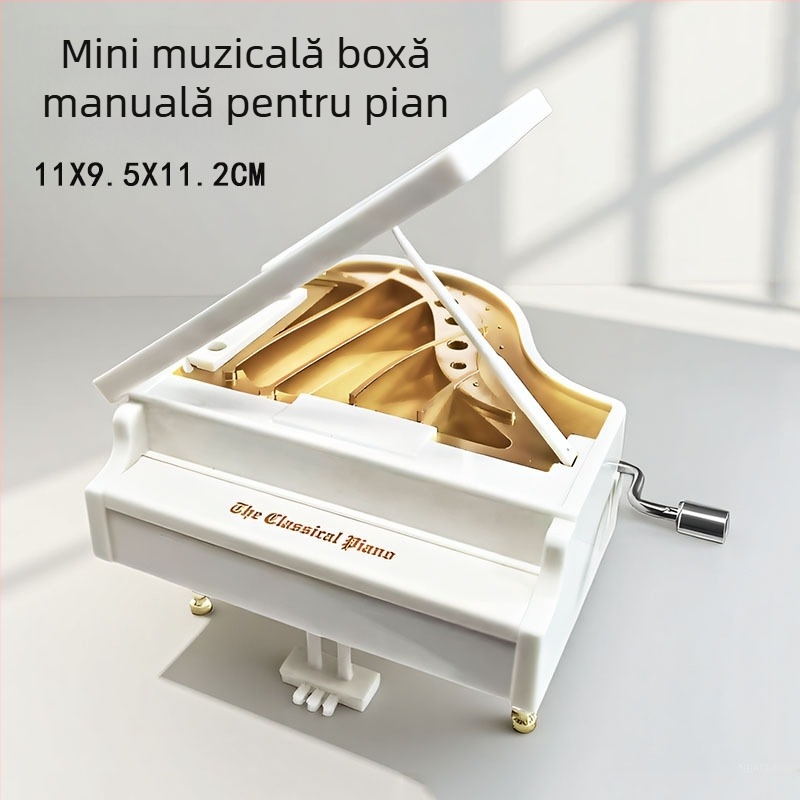 Enmei cutie muzicală cu pian, din plastic, acționare manuală rotativă, ornament pentru copii — cadou de ziua de naștere, stil simplu modern