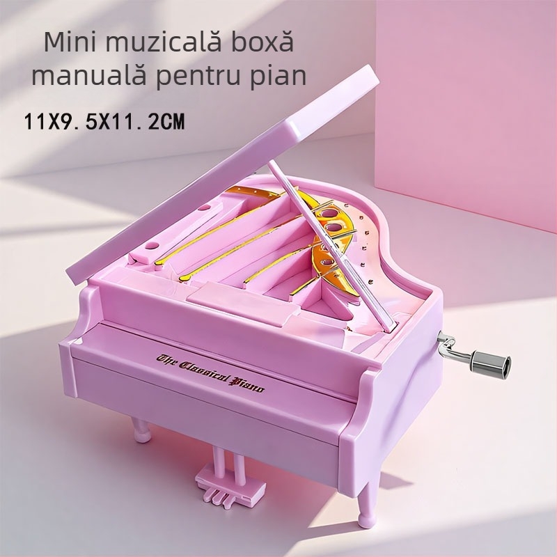 Enmei cutie muzicală cu pian, din plastic, acționare manuală rotativă, ornament pentru copii — cadou de ziua de naștere, stil simplu modern