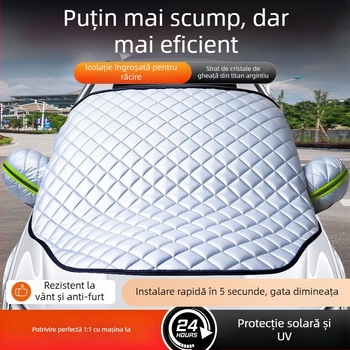 Acoperire universală pentru mașină cu folie de aluminiu, protecție solară și împotriva ploii, izolație termică, montaj încorporat, acoperire pentru partea din față