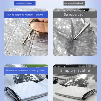 Acoperire universală pentru mașină cu folie de aluminiu, protecție solară și împotriva ploii, izolație termică, montaj încorporat, acoperire pentru partea din față