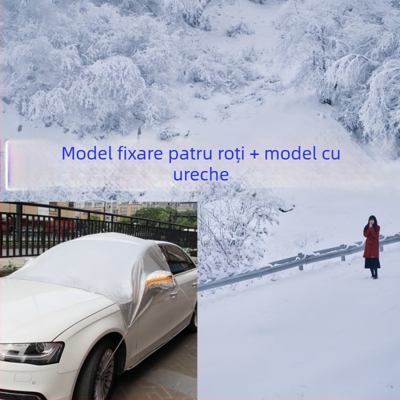 Acoperire universală pentru mașină cu folie de aluminiu, protecție solară și împotriva ploii, izolație termică, montaj încorporat, acoperire pentru partea din față