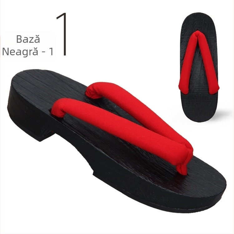 Flip-flops pentru femei, stil japonez, cu partea superioară din bumbac, talpă din lemn, vârf rotund, toc 3–5 cm