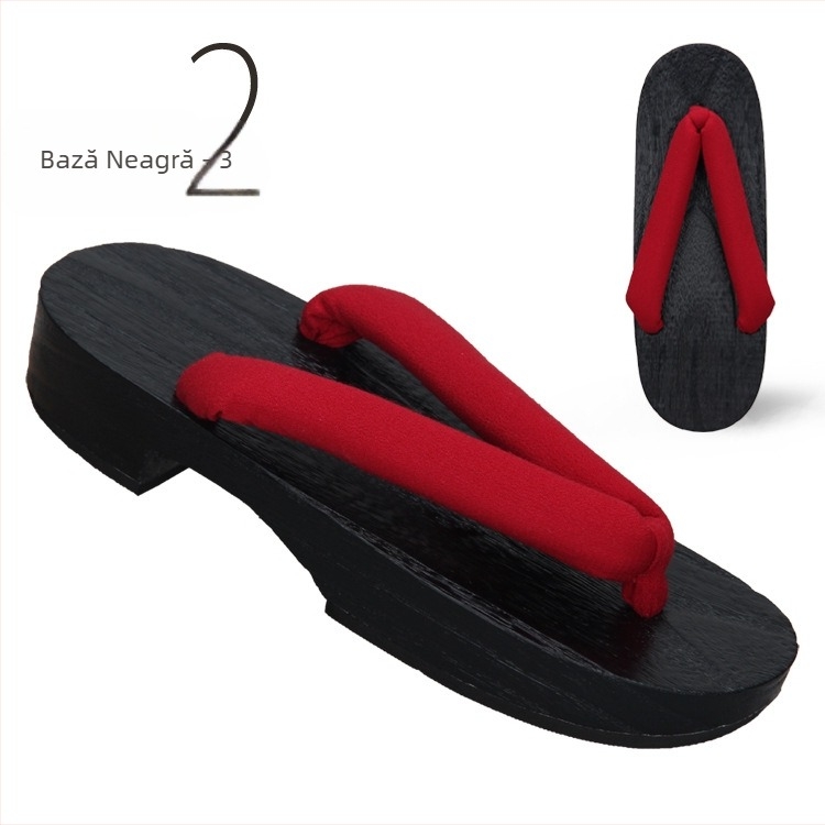 Flip-flops pentru femei, stil japonez, cu partea superioară din bumbac, talpă din lemn, vârf rotund, toc 3–5 cm