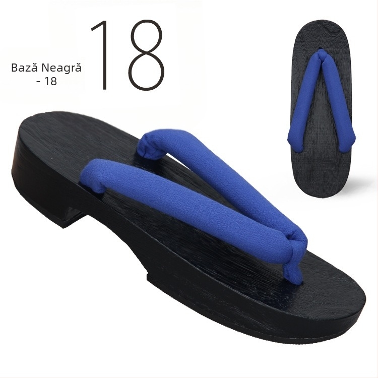 Flip-flops pentru femei, stil japonez, cu partea superioară din bumbac, talpă din lemn, vârf rotund, toc 3–5 cm