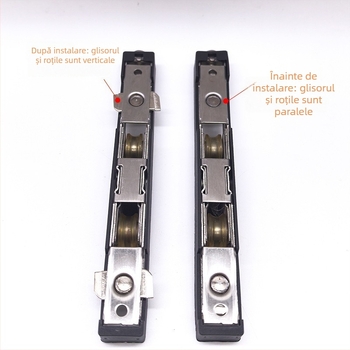 Rola inferioară pentru ușă glisantă din oțel inoxidabil — roată 15 mm, ax Ø8 mm, sarcină 150 kg