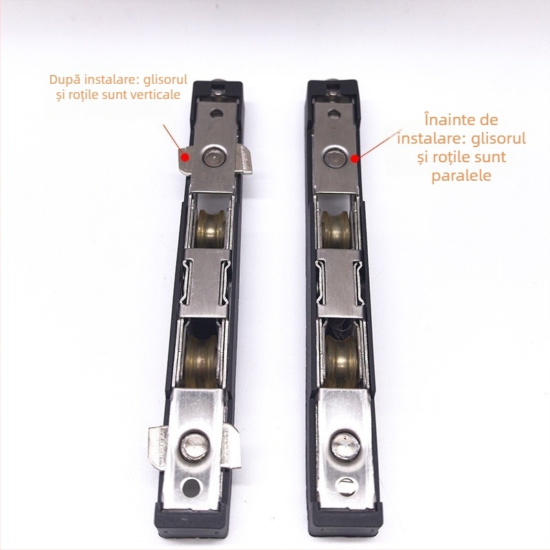 Rola inferioară pentru ușă glisantă din oțel inoxidabil — roată 15 mm, ax Ø8 mm, sarcină 150 kg