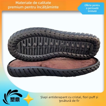 Papuci croșetați cu flori pufoase și talpă de cristal — PVC, țesătură cu fir, accente Tendon Jelly, toate sezoanele, stil relaxat și deplasări elegante