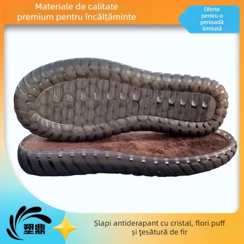 Papuci croșetați cu flori pufoase și talpă de cristal — PVC, țesătură cu fir, accente Tendon Jelly, toate sezoanele, stil relaxat și deplasări elegante