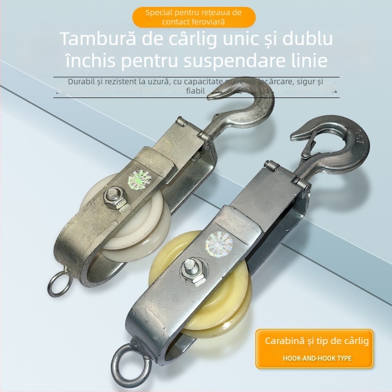 Rola din nylon pentru rețeaua de contact feroviar, versiune simplă/dublă închisă, fixare cu cârlig, utilizare duală