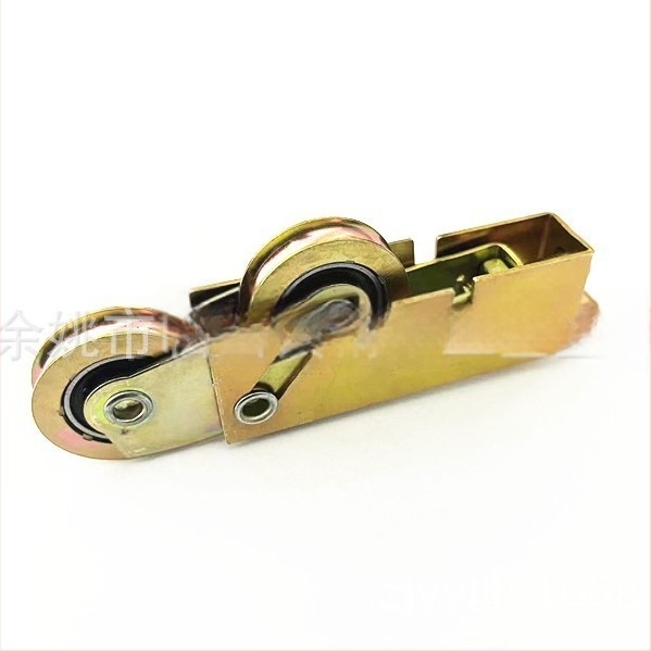 Roată dublă pentru uși și ferestre, cu canelură pentru frânghie, diametrul axului și grosimea peretelui