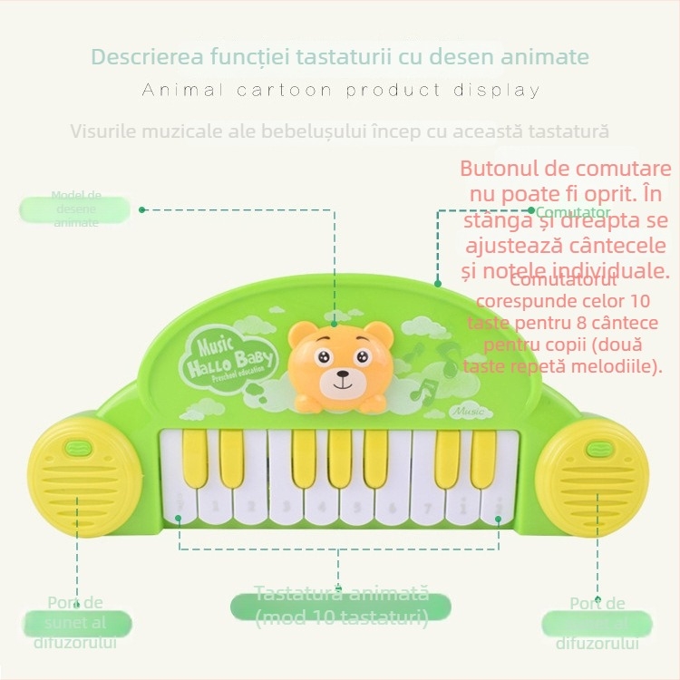 Jucărie organ electronic pentru copii - instrument muzical din plastic pentru educația timpurie, dezvoltă coordonarea mână-ochi, auzul, dezvoltarea emoțională și intelectuală pentru sugari 0–3 ani