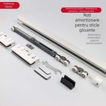 Sistem de role pentru ușă glisantă din sticlă, amortizare hidraulică, model Al0590, construcție din aluminiu + plastic, sarcină maximă 80 kg, stil modern minimalist