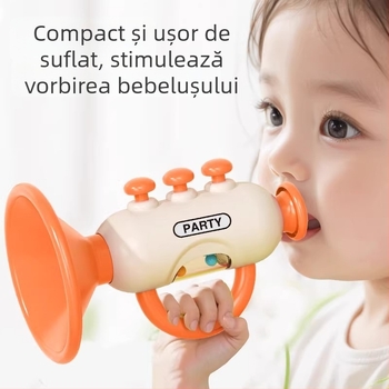 Cornet de jucărie pentru copii – instrument muzical educațional (Plastic; vârsta 4–6 ani; dezvoltarea auzului)