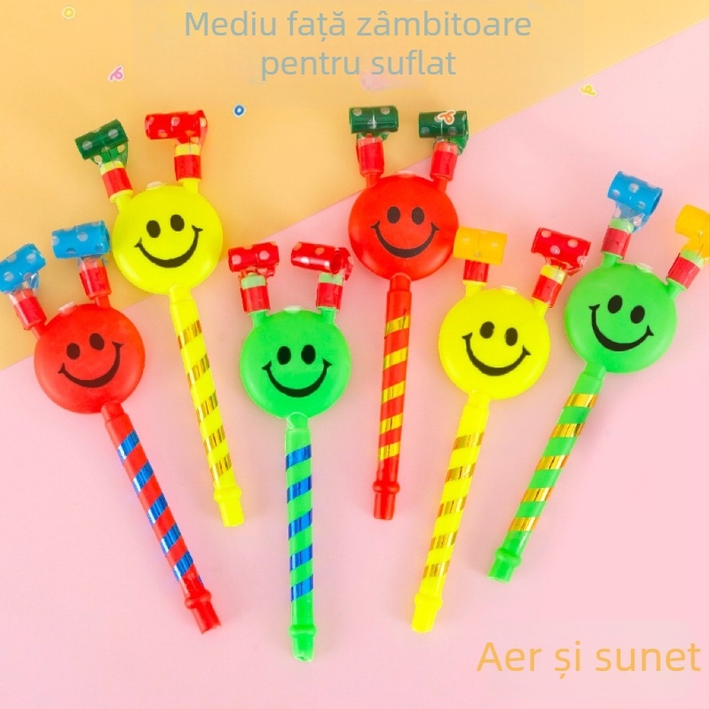 Fluier dragon cu două coarne, față zâmbitoare, telescopic din plastic (14+, unisex)