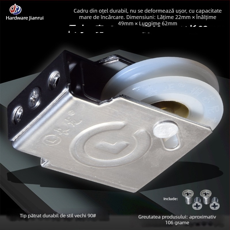 Rola inferioară pentru uși și ferestre, cu cadru din oțel inoxidabil și role din nailon cu nucleu de cupru, Model 90, capacitate de încărcare 56 kg