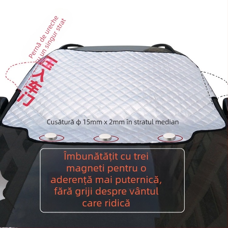 Scut de zăpadă căptușit pentru parbrizul frontal al mașinii, trei straturi de bumbac, instalare tip Card-in, potrivire universală