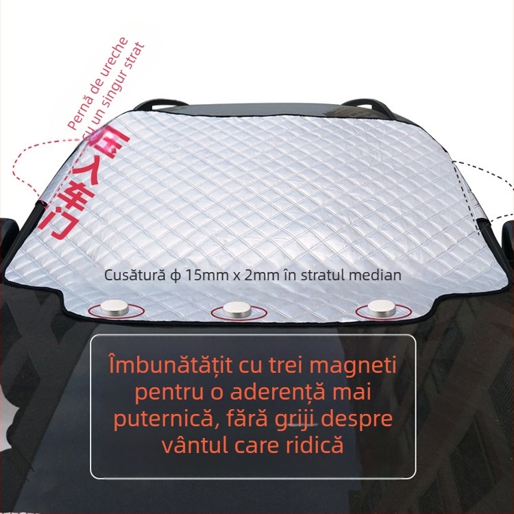 Scut de zăpadă căptușit pentru parbrizul frontal al mașinii, trei straturi de bumbac, instalare tip Card-in, potrivire universală