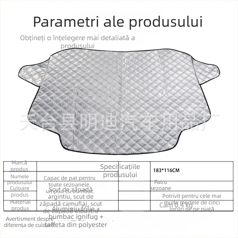 Scut de zăpadă căptușit pentru parbrizul frontal al mașinii, trei straturi de bumbac, instalare tip Card-in, potrivire universală