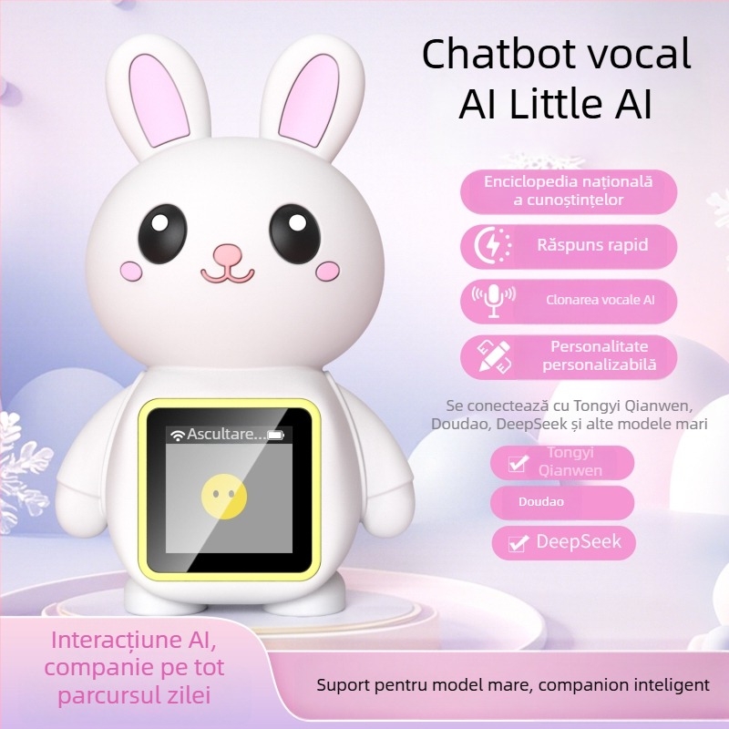 Jucărie AI interactivă Bunnybot, silicon, robot de dialog, Wi‑Fi, fără memorie, baterie de litiu, pentru copii 4–6 ani