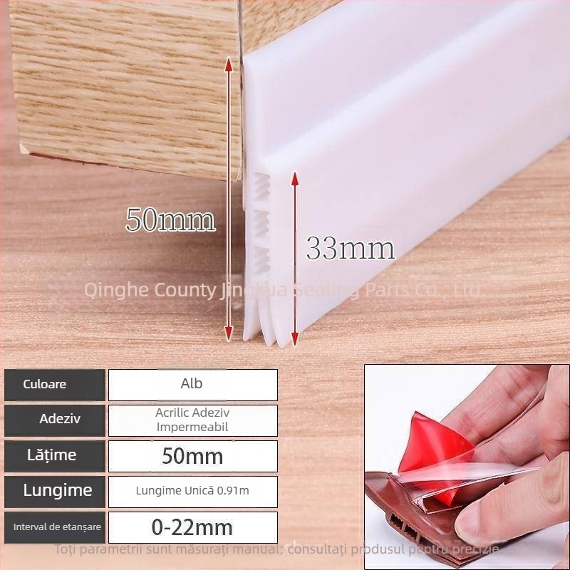 Bandă de etanșare din silicon pentru partea de jos a ușii, tip L — etanșare fixă, temperatură de funcționare 60°C, pentru mașini, dulapuri, uși și ferestre