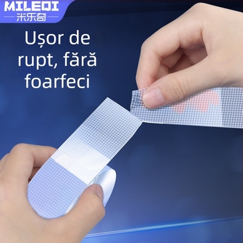 Bandă dublu-adezivă cu plasă nano, transparentă și lavabilă, adeziv acrilic; vâscozitate înaltă, aderență puternică, -20°C până la 80°C.