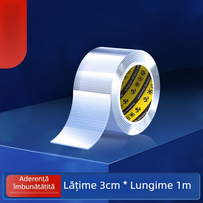 Bandă dublu-adezivă cu plasă nano, transparentă și lavabilă, adeziv acrilic; vâscozitate înaltă, aderență puternică, -20°C până la 80°C.