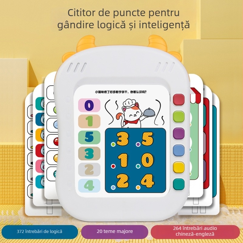 Jucărie educațională cu citire punctuală – dispozitiv inteligent de învățare timpurie cu citire vocală și antrenament pentru concentrare și logică (Categorie: dispozitiv de citire punctuală; Funcții: electric, interactiv, muzical; Material: plastic; Alimen