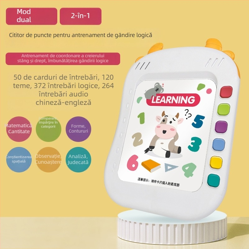 Jucărie educațională cu citire punctuală – dispozitiv inteligent de învățare timpurie cu citire vocală și antrenament pentru concentrare și logică (Categorie: dispozitiv de citire punctuală; Funcții: electric, interactiv, muzical; Material: plastic; Alimen