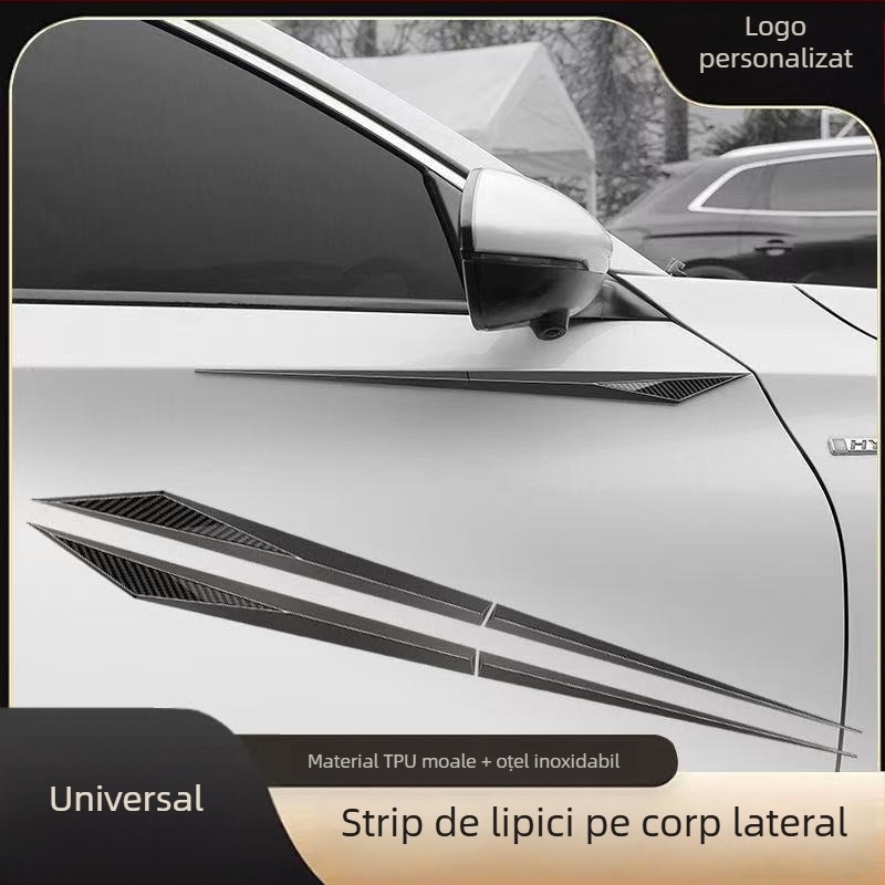 Autocolant pentru aripa și panoul lateral al mașinii – TPU, Model fibră de carbon, Montaj cu bandă adezivă, Cod produs D384