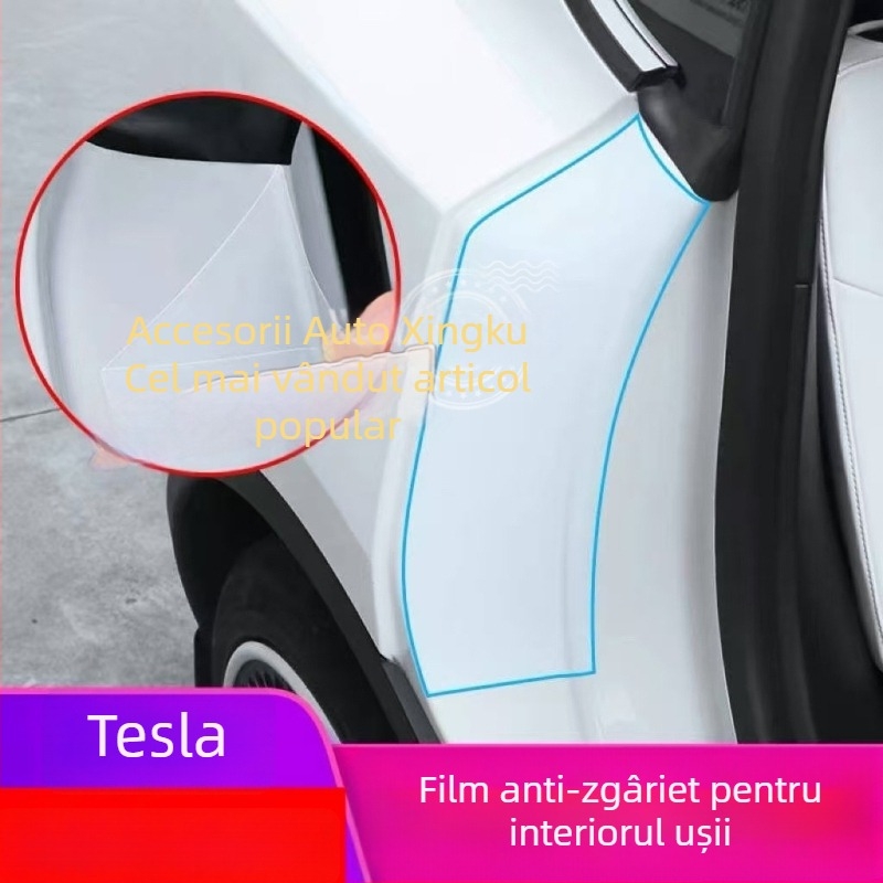 Film protector TPU pentru ușile din spate interioare Tesla Model Y și Model 3, strat invizibil, garanție de 2 ani