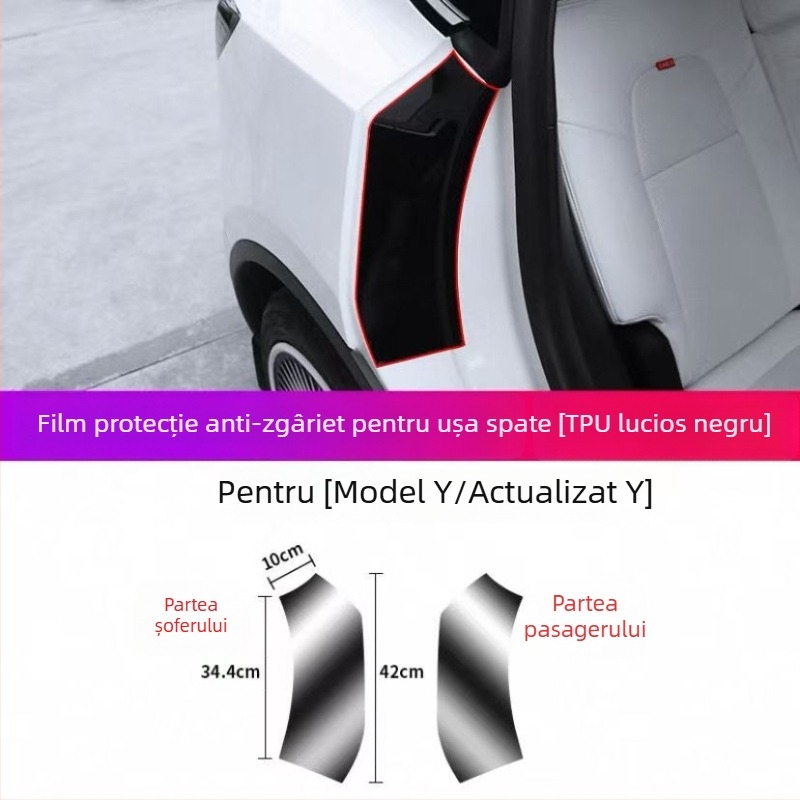 Film protector TPU pentru ușile din spate interioare Tesla Model Y și Model 3, strat invizibil, garanție de 2 ani