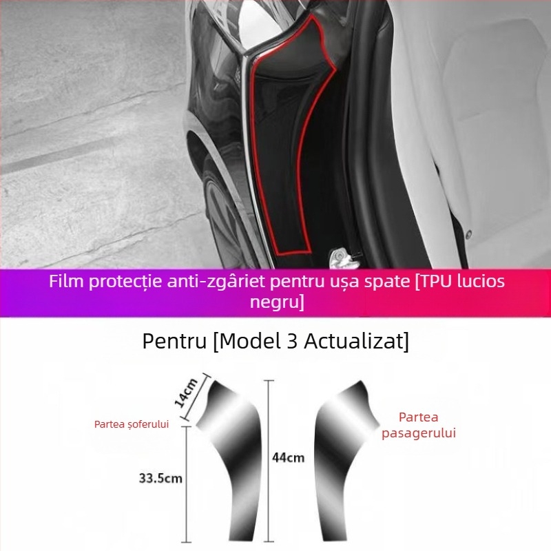 Film protector TPU pentru ușile din spate interioare Tesla Model Y și Model 3, strat invizibil, garanție de 2 ani
