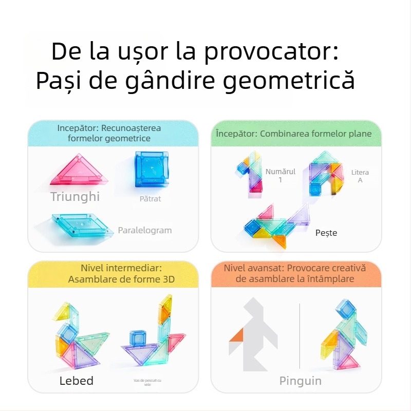 Panou Tangram tridimensional pentru copii 4–6 ani, jucărie educativă de construcții, ABS, posibil DIY, Milu licențiată ca marcă privată