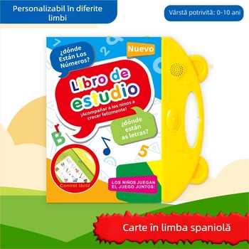 Carte educativă interactivă în limba spaniolă pentru copii de 4–6 ani, cu atingere și sunet: alfabet și cifre, hârtie acoperită, alimentată cu baterie litiu