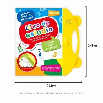 Carte educativă interactivă în limba spaniolă pentru copii de 4–6 ani, cu atingere și sunet: alfabet și cifre, hârtie acoperită, alimentată cu baterie litiu