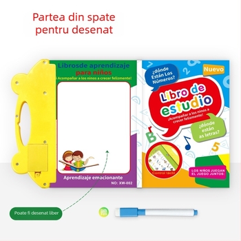 Carte educativă interactivă în limba spaniolă pentru copii de 4–6 ani, cu atingere și sunet: alfabet și cifre, hârtie acoperită, alimentată cu baterie litiu