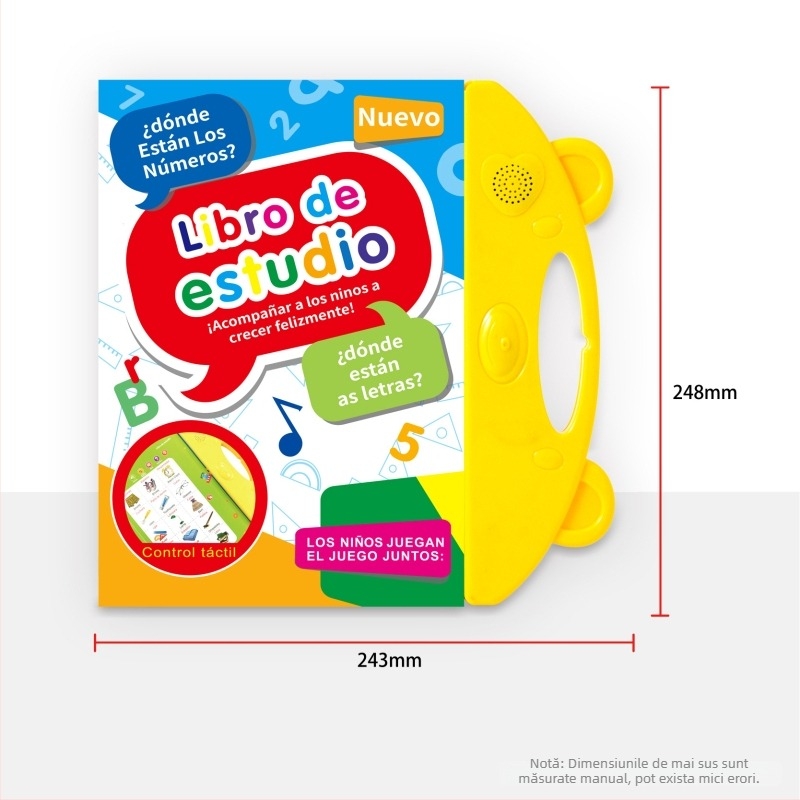 Carte educativă interactivă în limba spaniolă pentru copii de 4–6 ani, cu atingere și sunet: alfabet și cifre, hârtie acoperită, alimentată cu baterie litiu