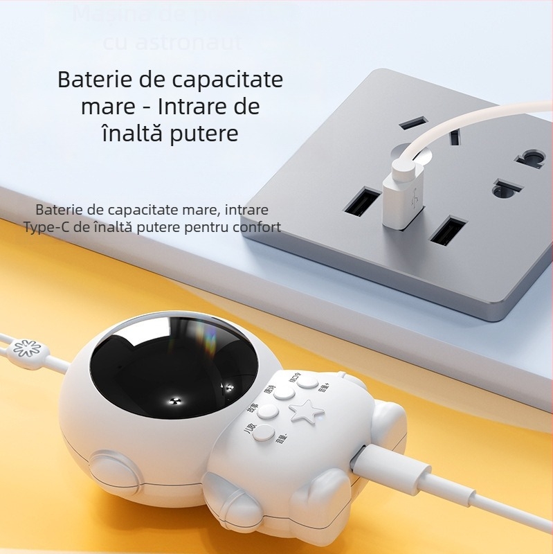 Astronaută mașină de povești pentru educație timpurie, pentru bebeluși și copii mici — reîncărcabilă prin USB, construcție din plastic, pentru 0–3 ani, dezvoltă emoția, vederea, inteligența și auzul, include povești și cântece de copii
