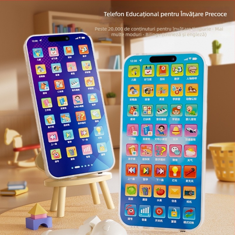 Telefon educațional pentru copii — baterie Li-ion reîncărcabilă, corp din plastic, funcție muzicală, fără memorie, potrivit pentru vârsta 0–3 ani, dezvoltă coordonarea mână-ochi și dezvoltarea cognitivă