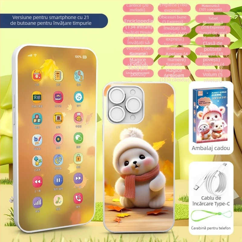 Telefon educațional pentru copii — baterie Li-ion reîncărcabilă, corp din plastic, funcție muzicală, fără memorie, potrivit pentru vârsta 0–3 ani, dezvoltă coordonarea mână-ochi și dezvoltarea cognitivă