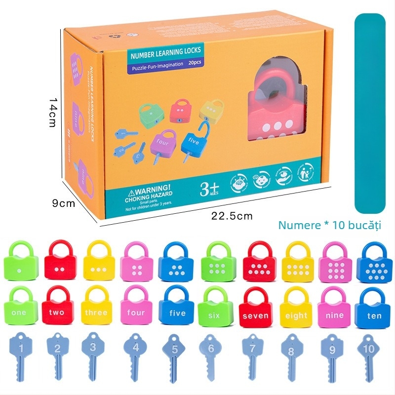 Jucărie Montessori cu deblocare: puzzle din plastic pentru educație timpurie, exerciții de ortografie a cuvintelor și numere, pentru copii 4–6 ani