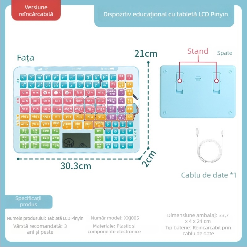 Tablet de citire pentru copii cu Pinyin – dispozitiv educațional cu funcție muzicală, carcasă din plastic, stocare până la 1 GB, potrivit pentru copii 4–6 ani